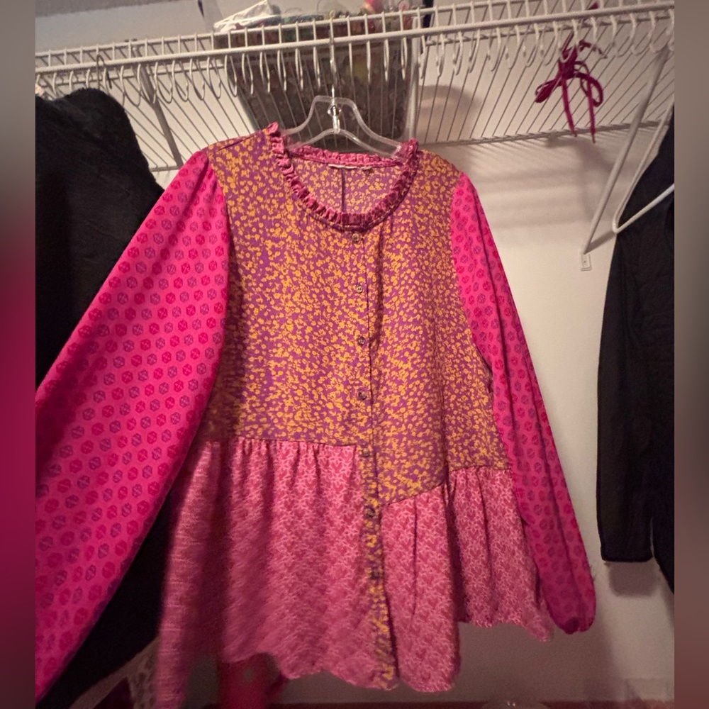 Pink and Yellow Patterned Blouse